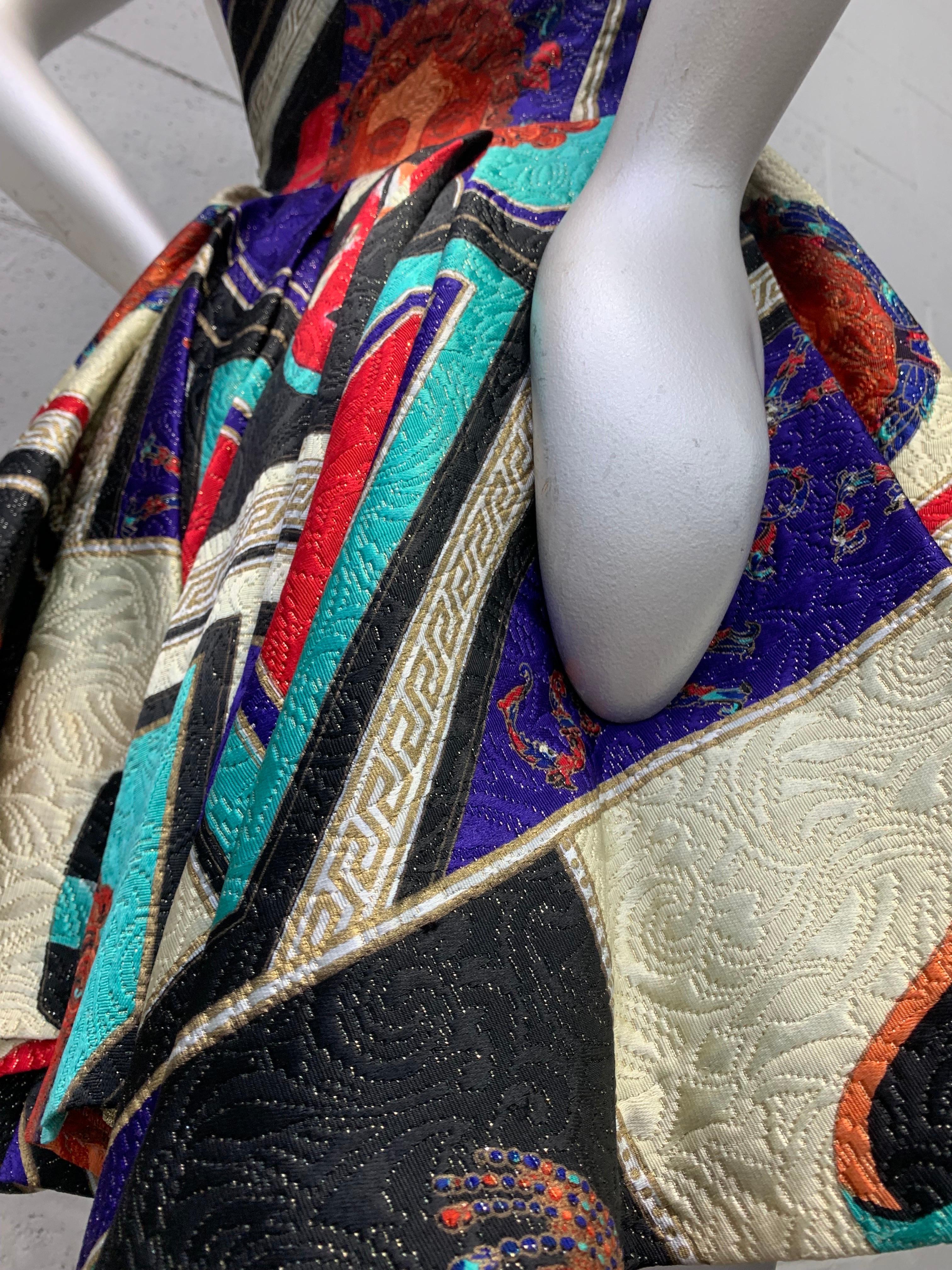 1992 Gianni Versace Masquerade-Inspired Silk Brocade Flared Mini Halter Dress  For Sale 3
