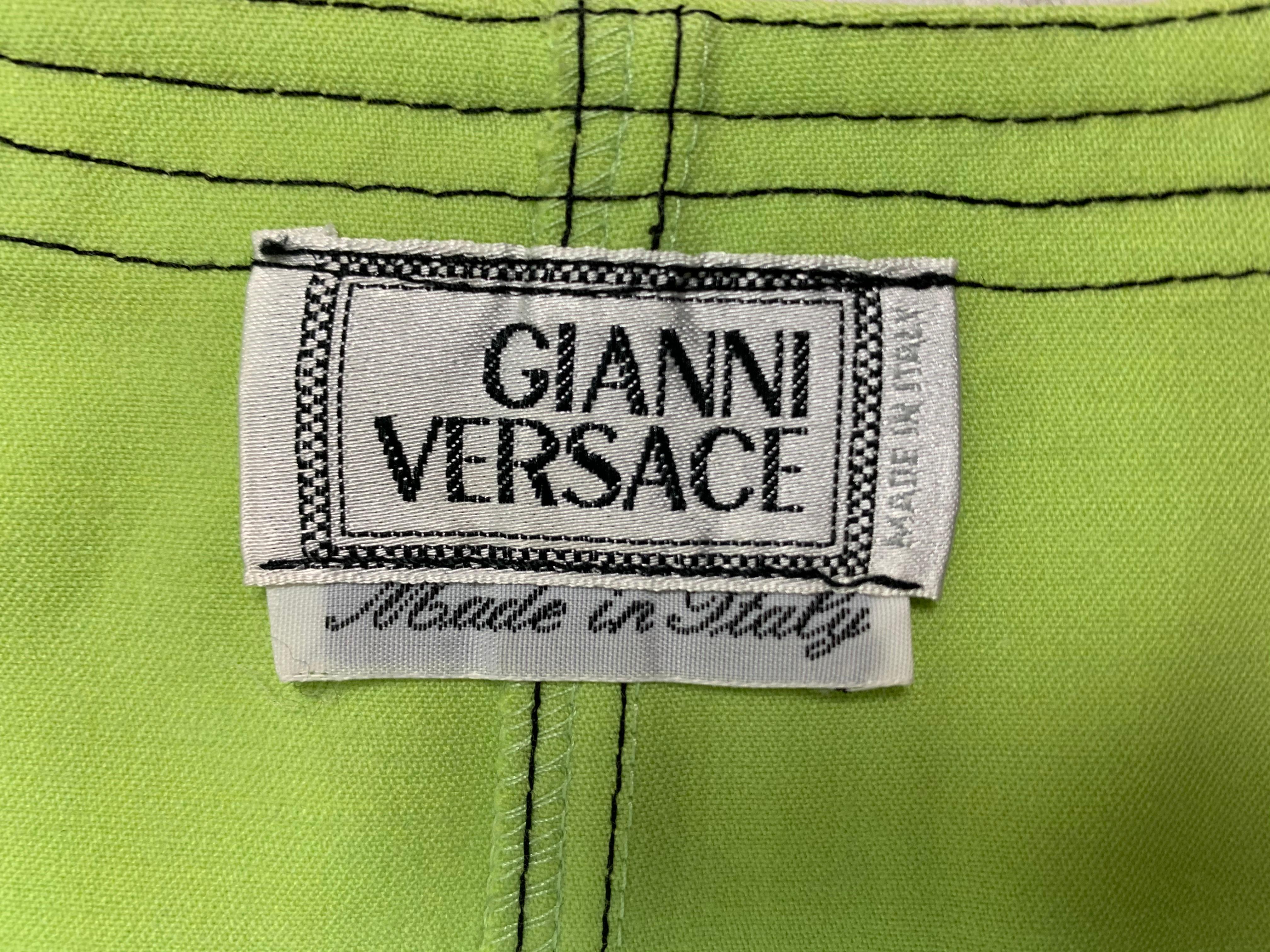 1992 Gianni Versace Neon Green L/S Bodycon Mini Dress In Good Condition In Yukon, OK