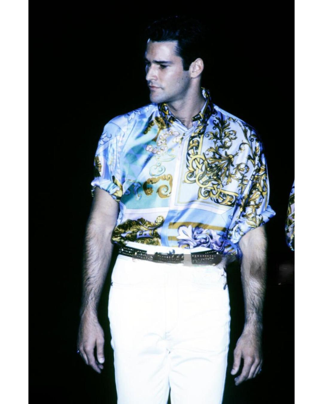 1992 Gianni Versace Runway Documented Baroque Print Silk Shirt For Sale 3