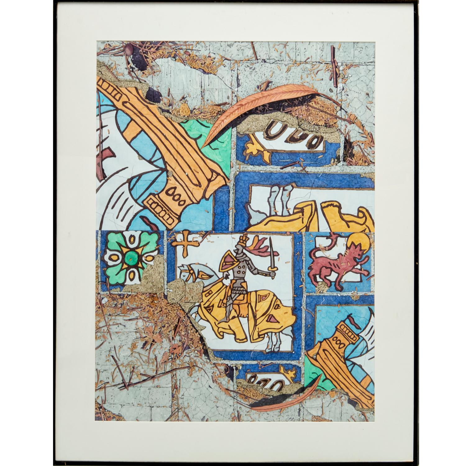 1992 Heraldic Pop Art Pen, Ink and Watercolor by Dorothy Churchill-Johnson  For Sale 1
