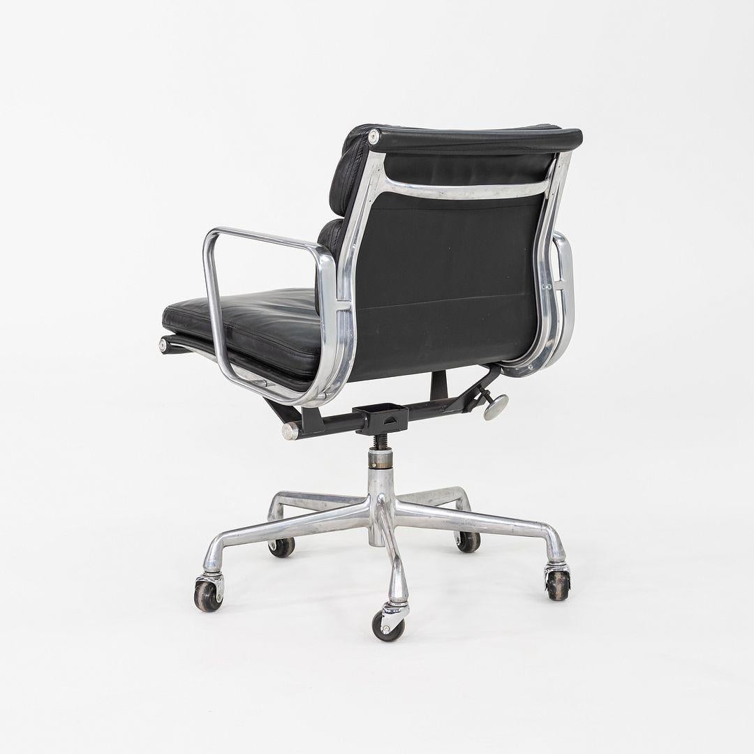 This is an Eames Aluminum Group Soft Pad Management Chair, Model EA435, initially designed by Charles and Ray Eames for Herman Miller in 1969. These particular examples date to 1992. Their design includes a solid yet lightweight aluminum frame, and