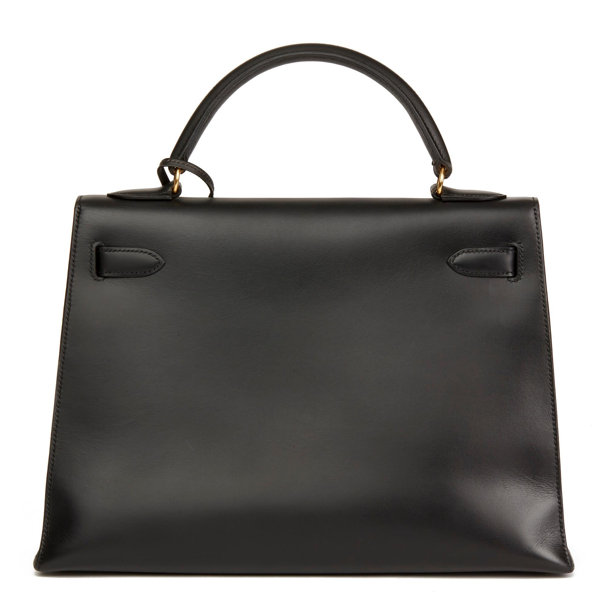 Women's 1992 Hermès Black Box Calf Leather Vintage Kelly 32cm