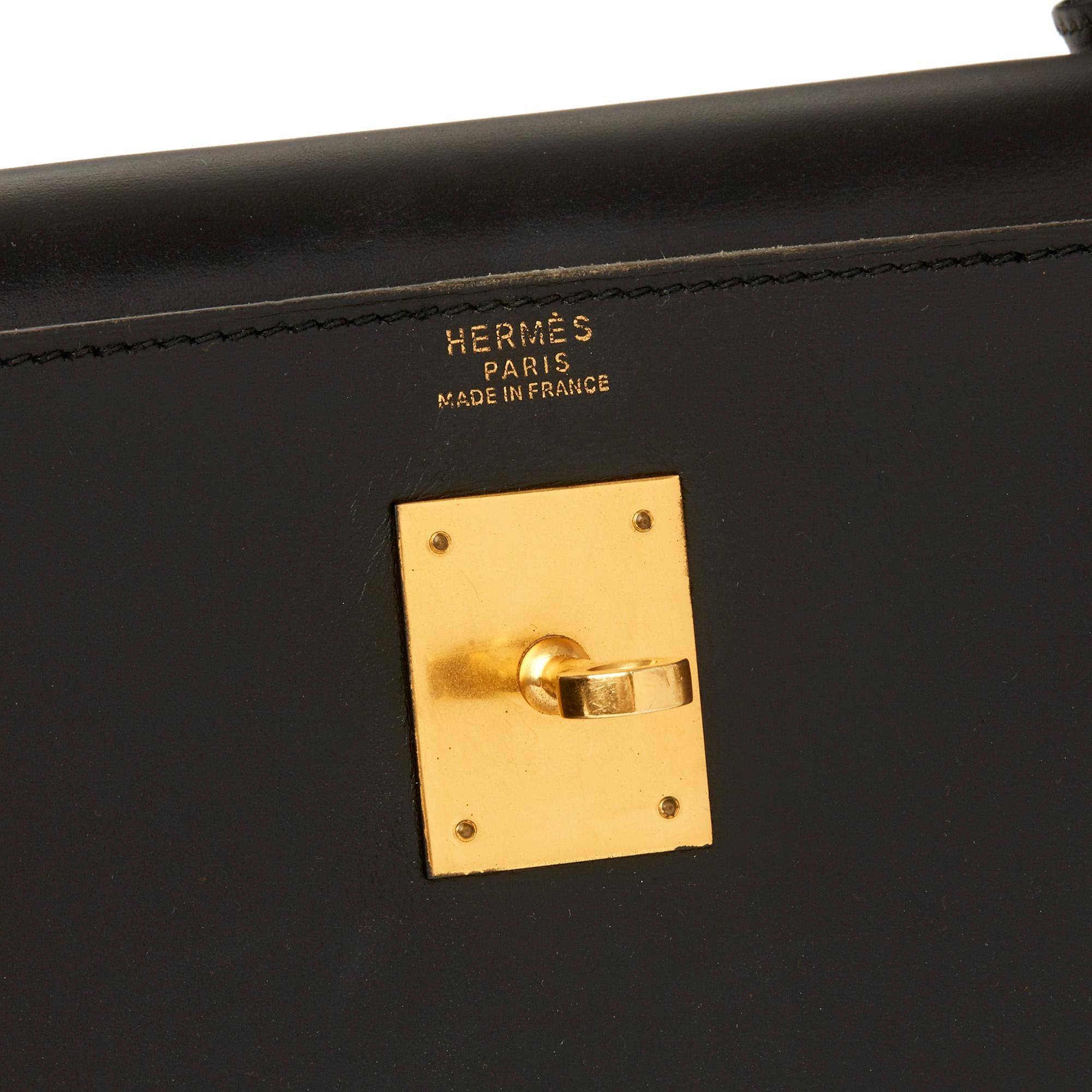 1992 Hermès Black Box Calf Leather Vintage Kelly 32cm 3