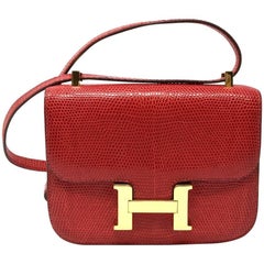 1992 Hermes Constance 20 Red Lizard Micro Shoulder Bag.