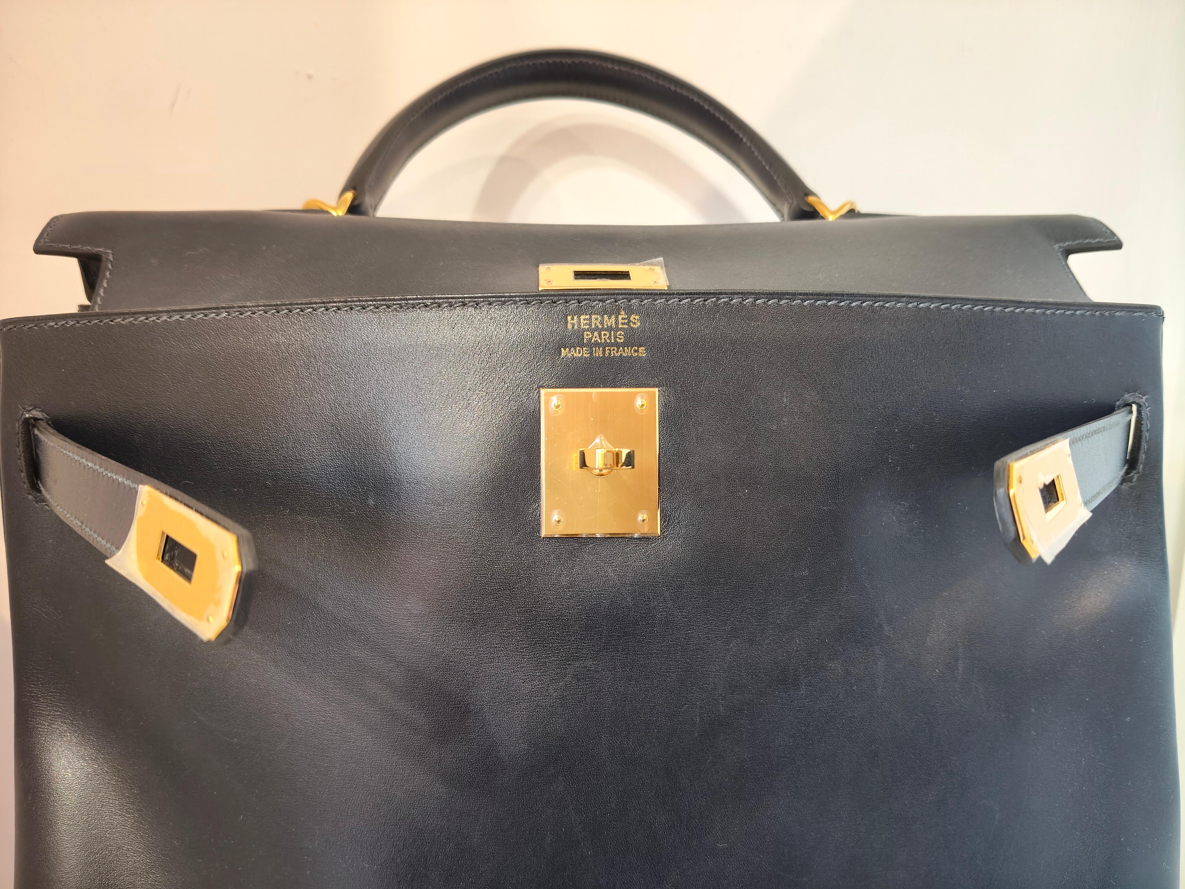 1992 Hermes Kelly  dark Blue navy size 35 For Sale 1