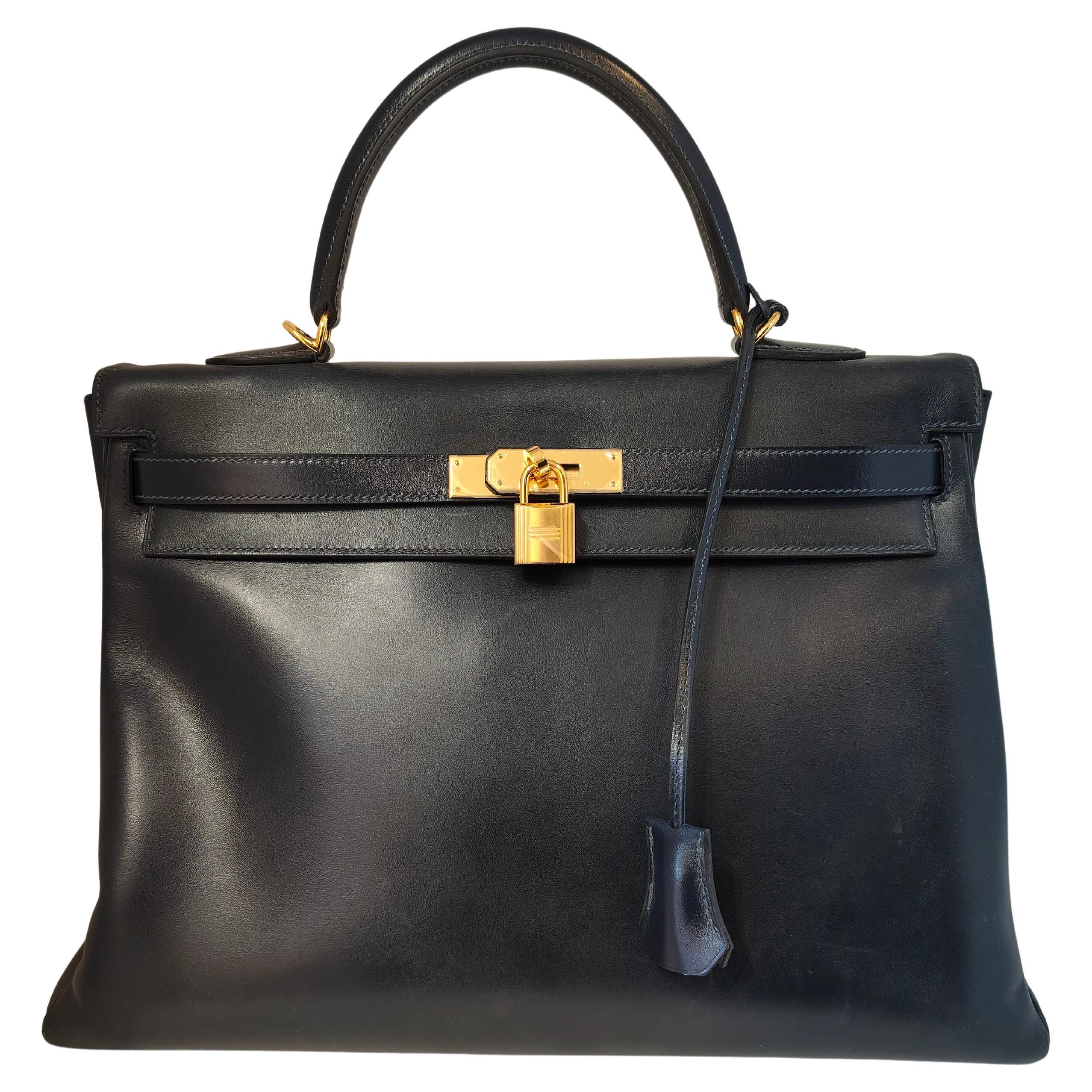 1992 Hermes Kelly  dark Blue navy size 35 For Sale