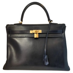 1992 Hermes Kelly  dark Blue navy size 35