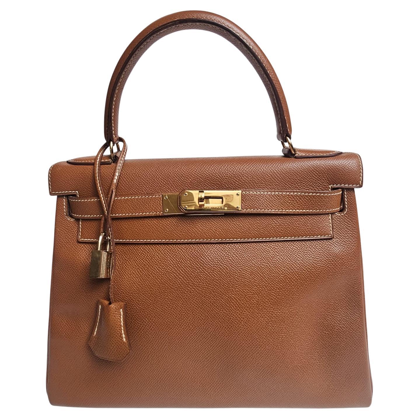 1992 Hermes Noisette Lisse Leder Kelly 28 Tasche