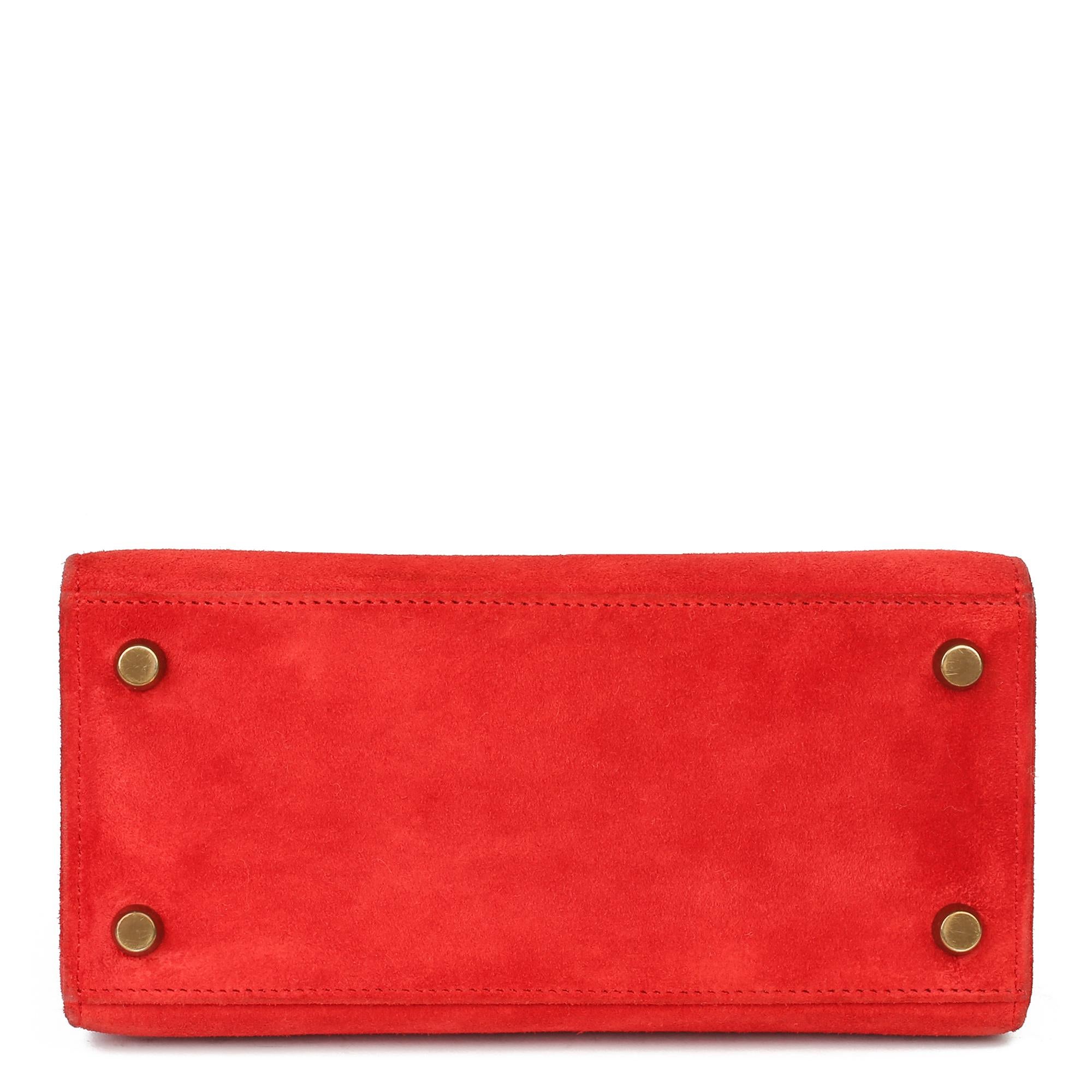 1992 Hermès Rouge Vif & Schwarz Veau Doblis Wildleder Vintage Kelly 20cm Sellier Damen im Angebot
