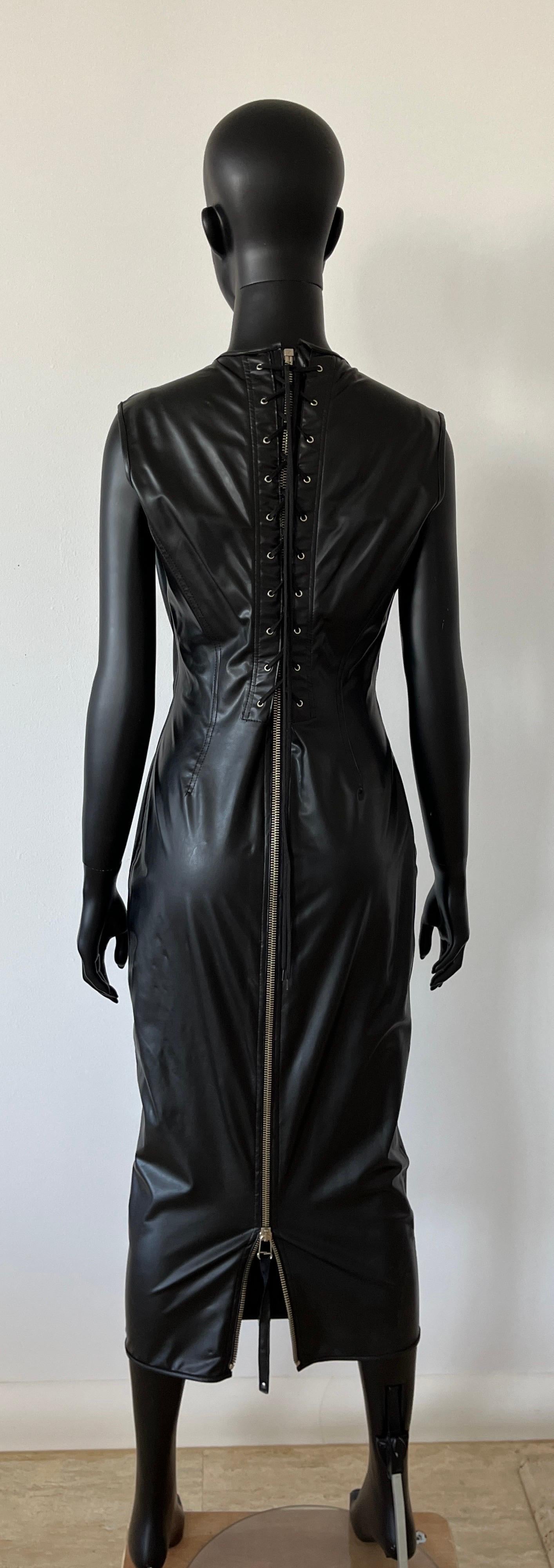 1992 Jean Paul Gaultier Dominatrix Vinyl Skin Corset Zipper Bodycon Dress In Good Condition For Sale In COLLINGWOOD, AU