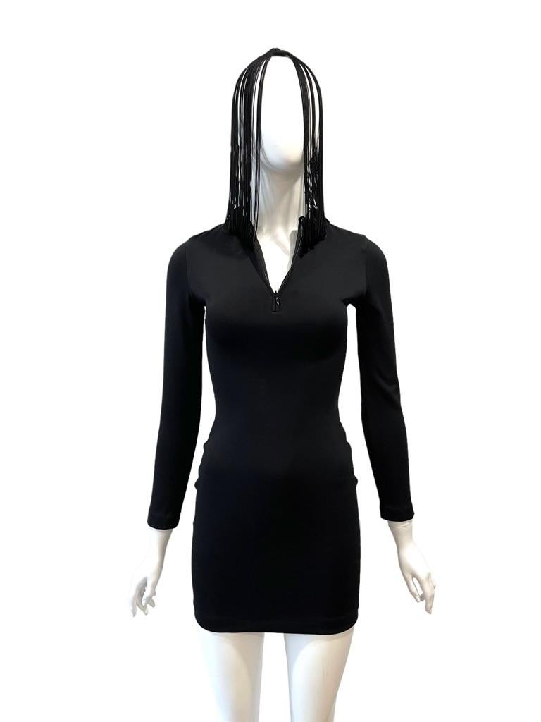 Black 1992 Jean Paul Gaultier Fringe Hooded Mini Dress