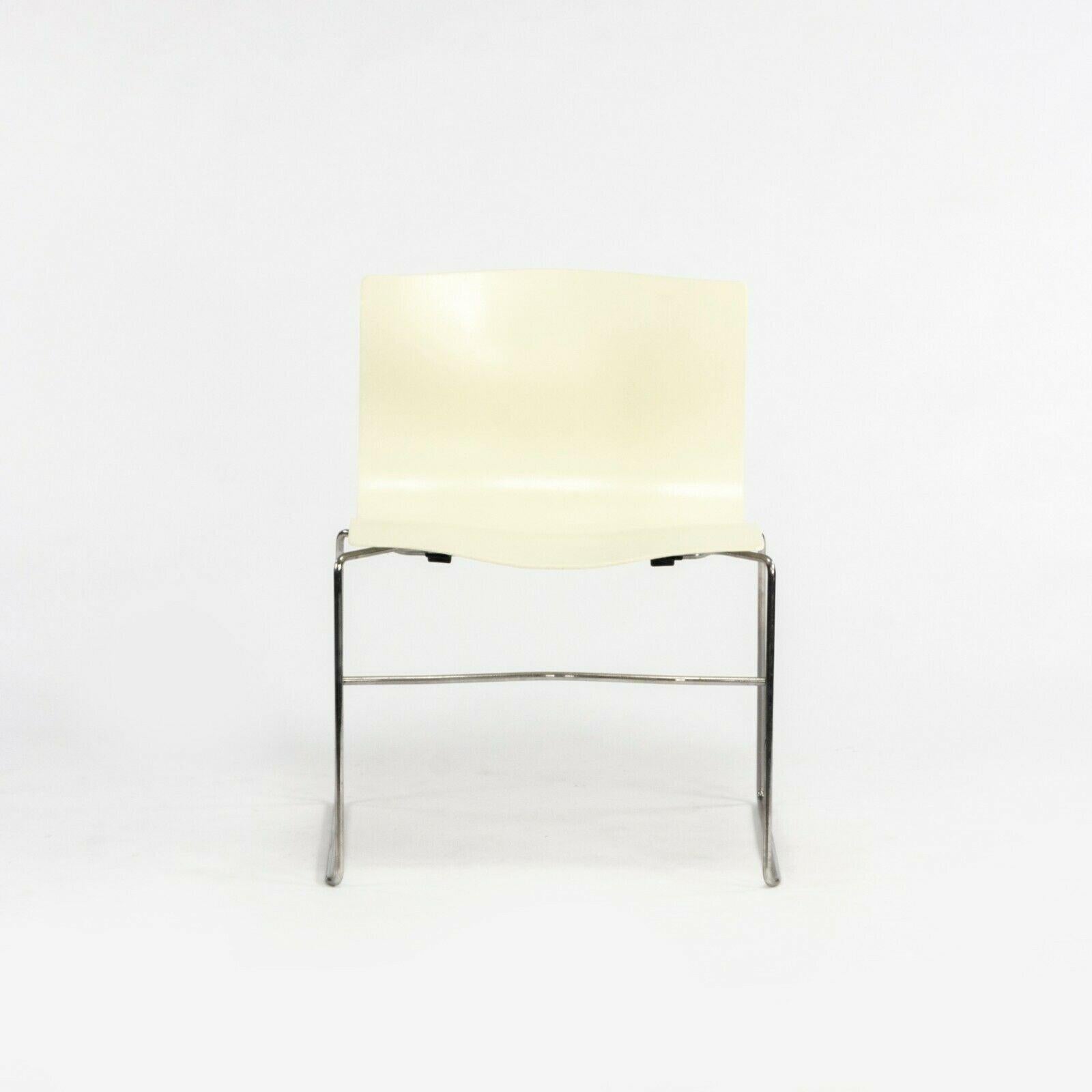Listed for sale is a single (multiple available, but sold separately) Knoll Handkerchief stacking chair, designed by Lella and Massimo Vignelli. The duo were some of the most influential designers of the 20th century and are perhaps most famous for