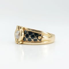 1992 Korloff Diamond Ring in 18K Yellow Gold with Black Chinese Lacquer, France