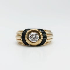 1992 Korloff Diamond Ring in 18K Yellow Gold with Black Chinese Lacquer, France