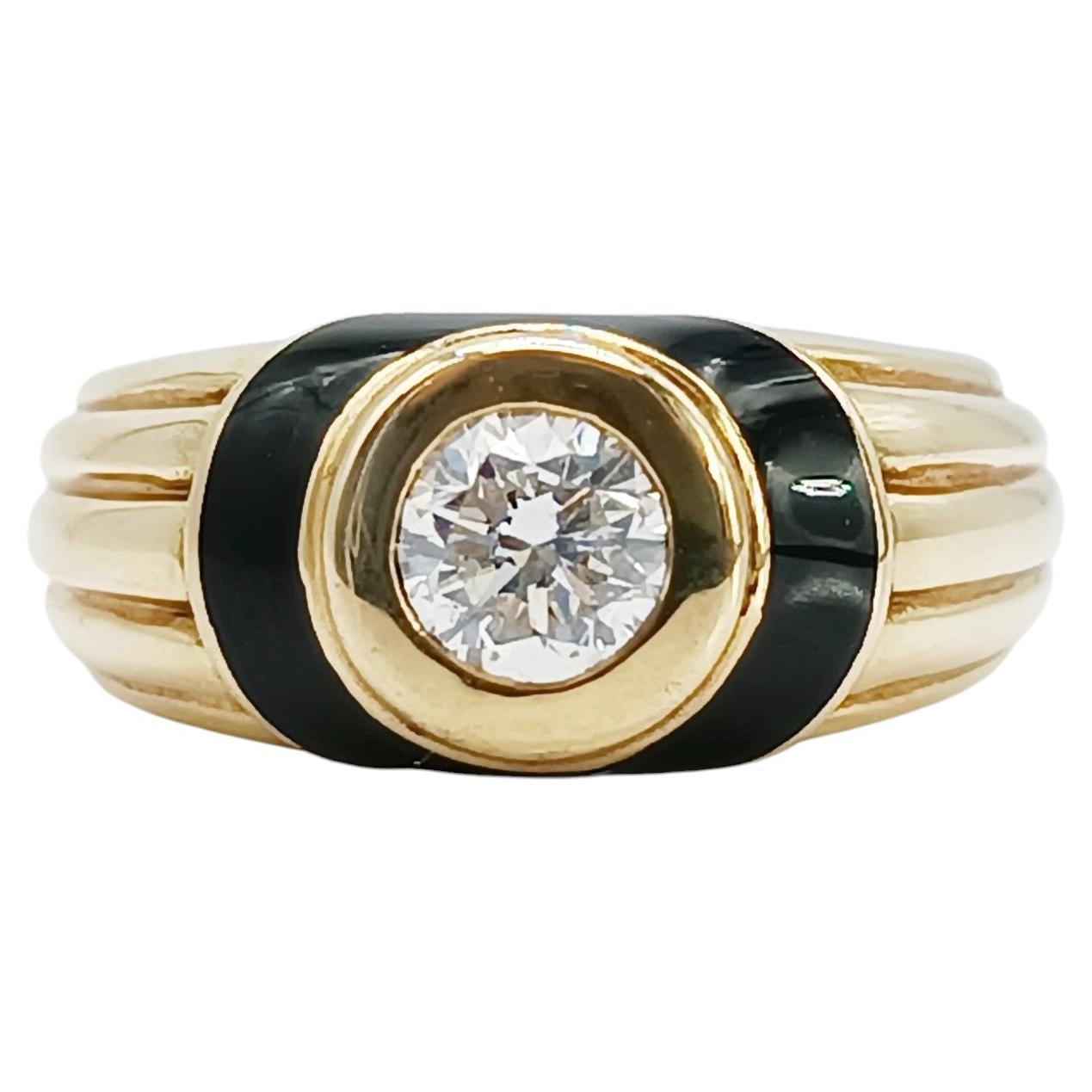 1992 Korloff Diamantring aus 18K Gelbgold mit schwarzem chinesischen Lack, Frankreich