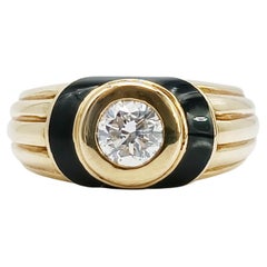 1992 Korloff Diamond Ring in 18K Yellow Gold with Black Chinese Lacquer, France