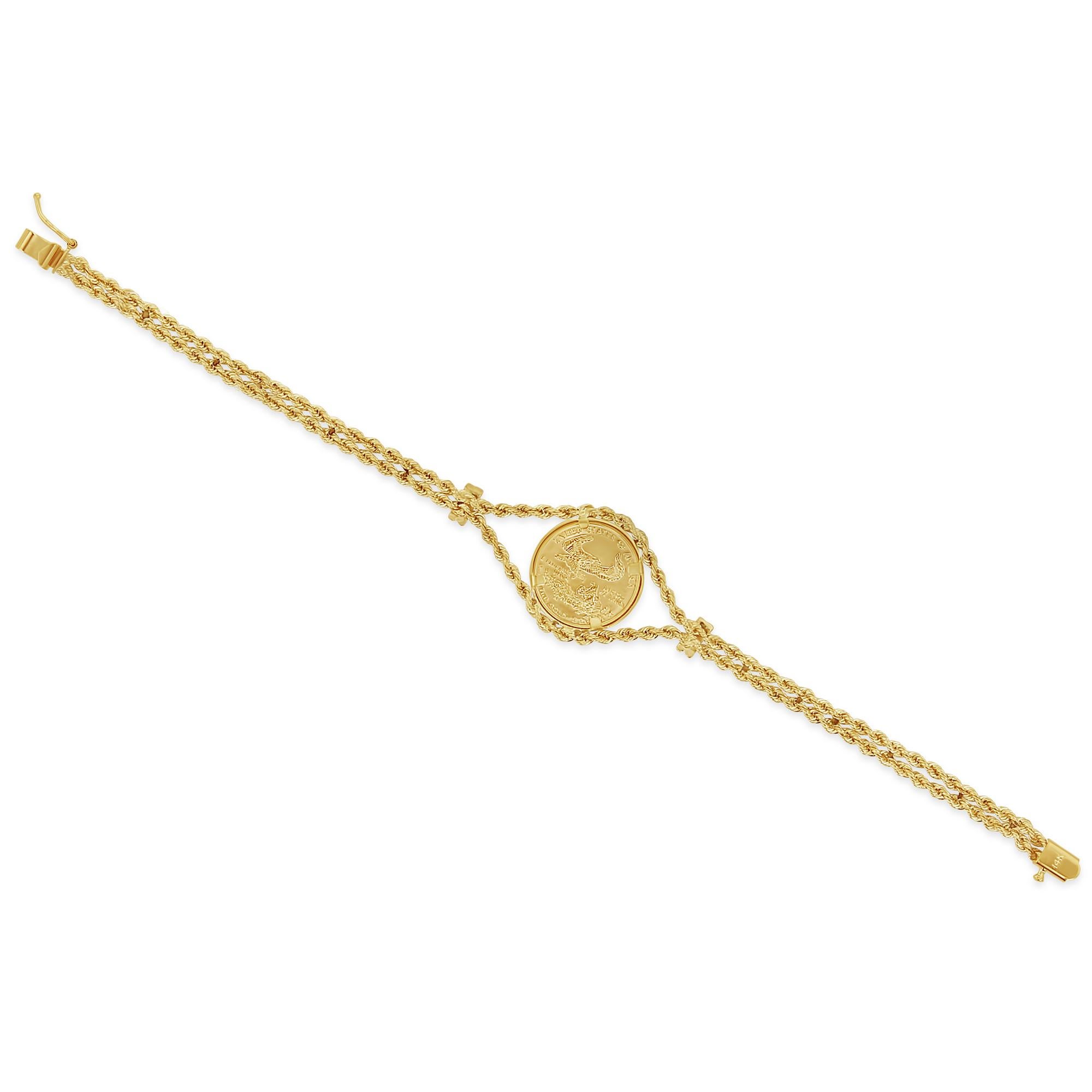 1992 Lady Liberty US Coin Bracelet with Polished Bezel on Rope Chain 14k Yellow Gold

Step into a piece of history with our exquisite 1992 Lady Liberty US Coin Bracelet, elegantly encased in a polished bezel and set on a delicate rope chain in 14k