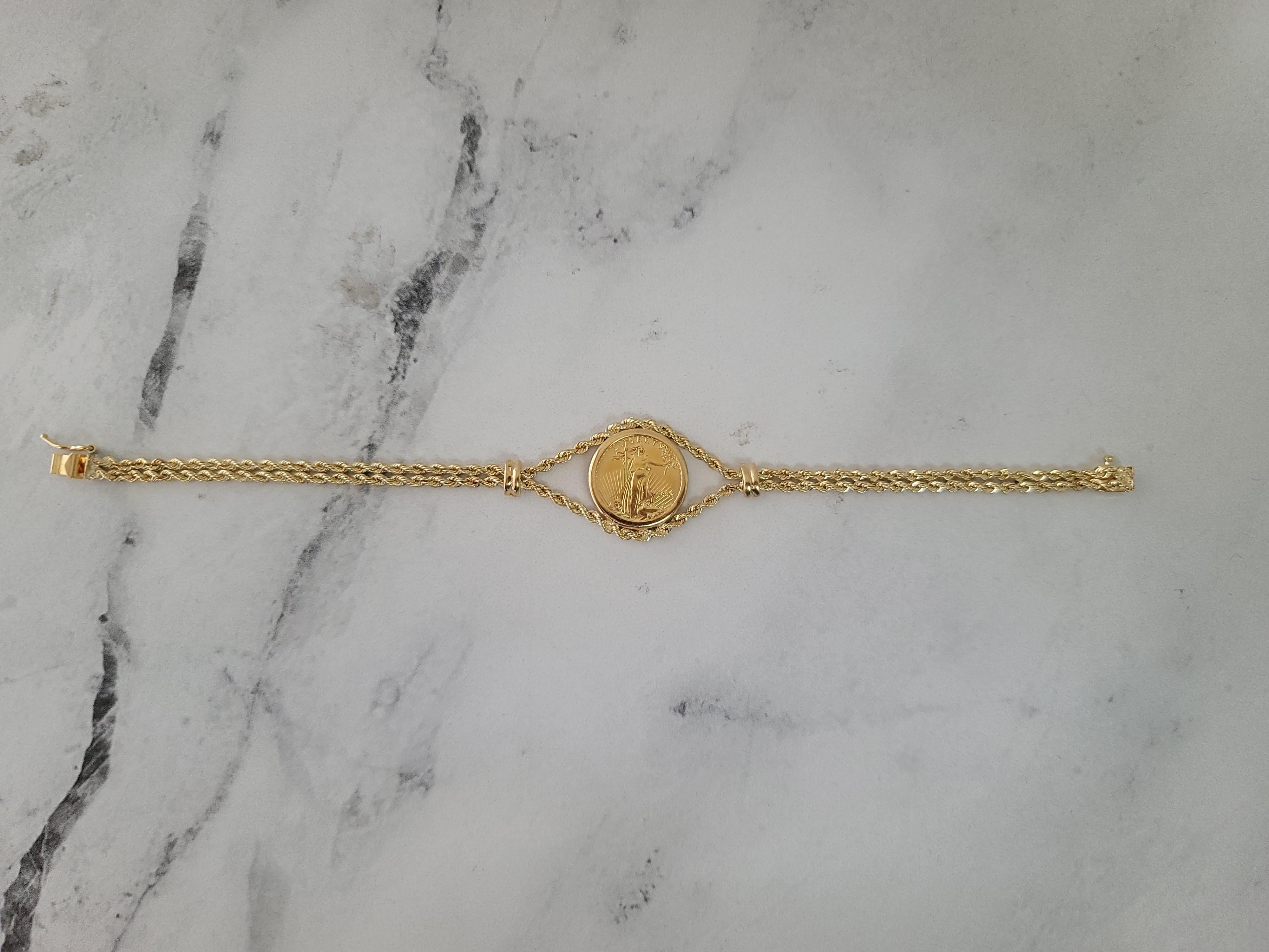 Women's or Men's 1992 Lady Liberty US Coin Bracelet with Polished Bezel on Rope Chain  For Sale