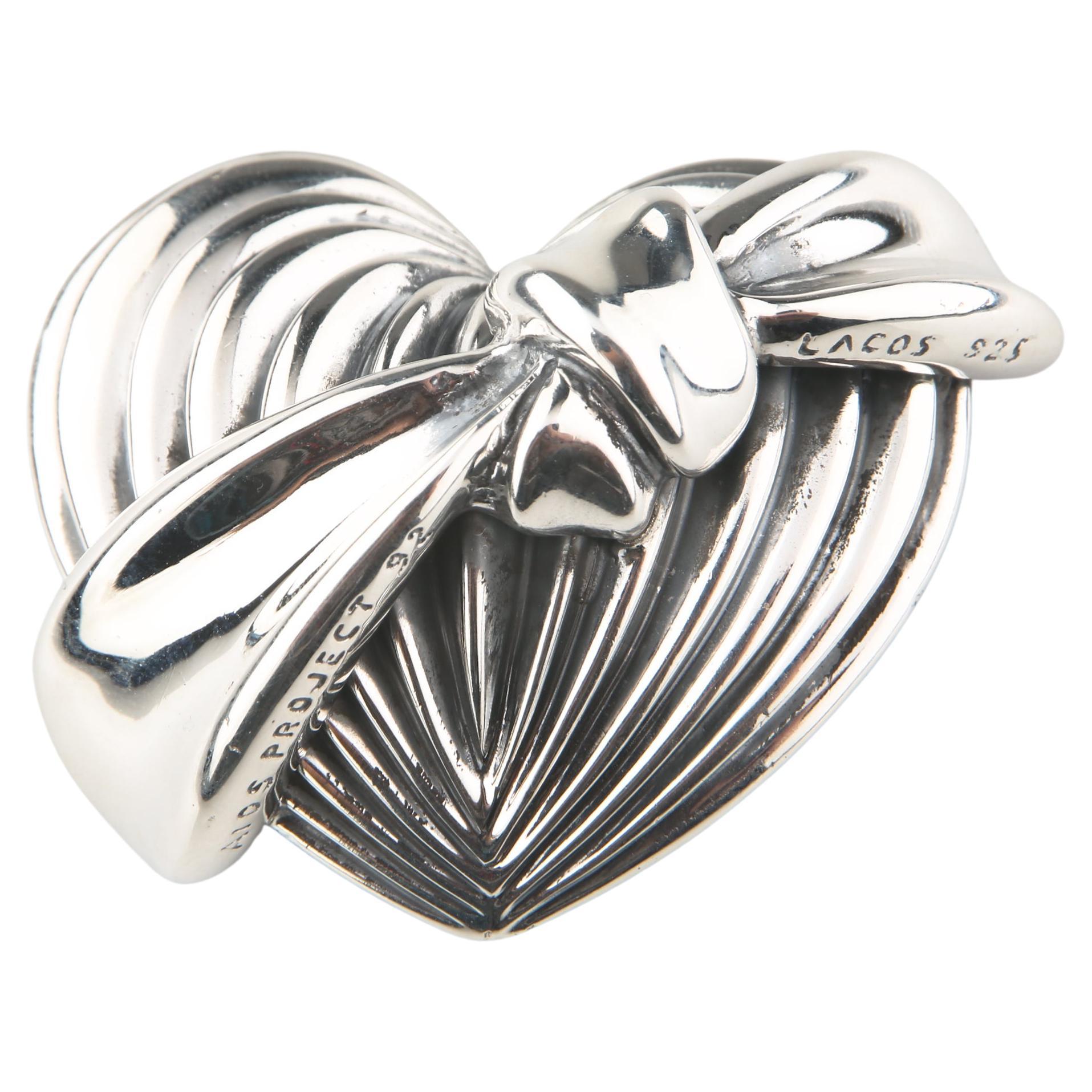 1992 Lagos Caviar Sterling Silver AIDS Project Heart Ribbon Brooch For Sale