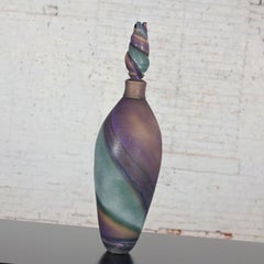 1992 Modern Purple & Teal Swirl Pottery Overscale Bottle or Floor Vessel Signed