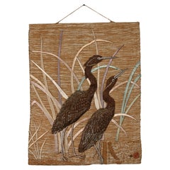 1992 Modern Textile Woven Cranes & Grass Wall Hanging #418 by Don Freedman 