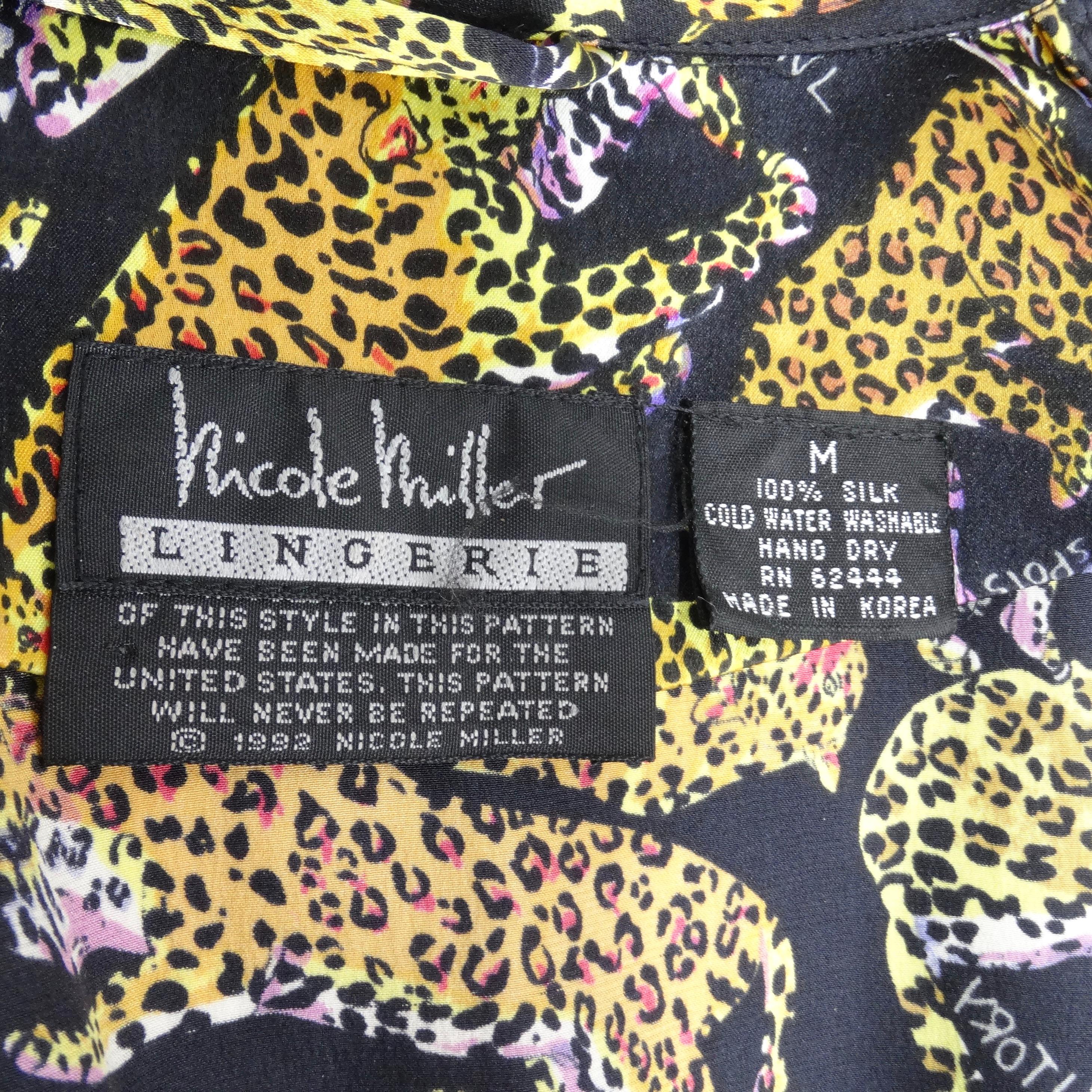 1992 Nicole Miller Seiden Robe mit Cheetah-Druck im Angebot 5