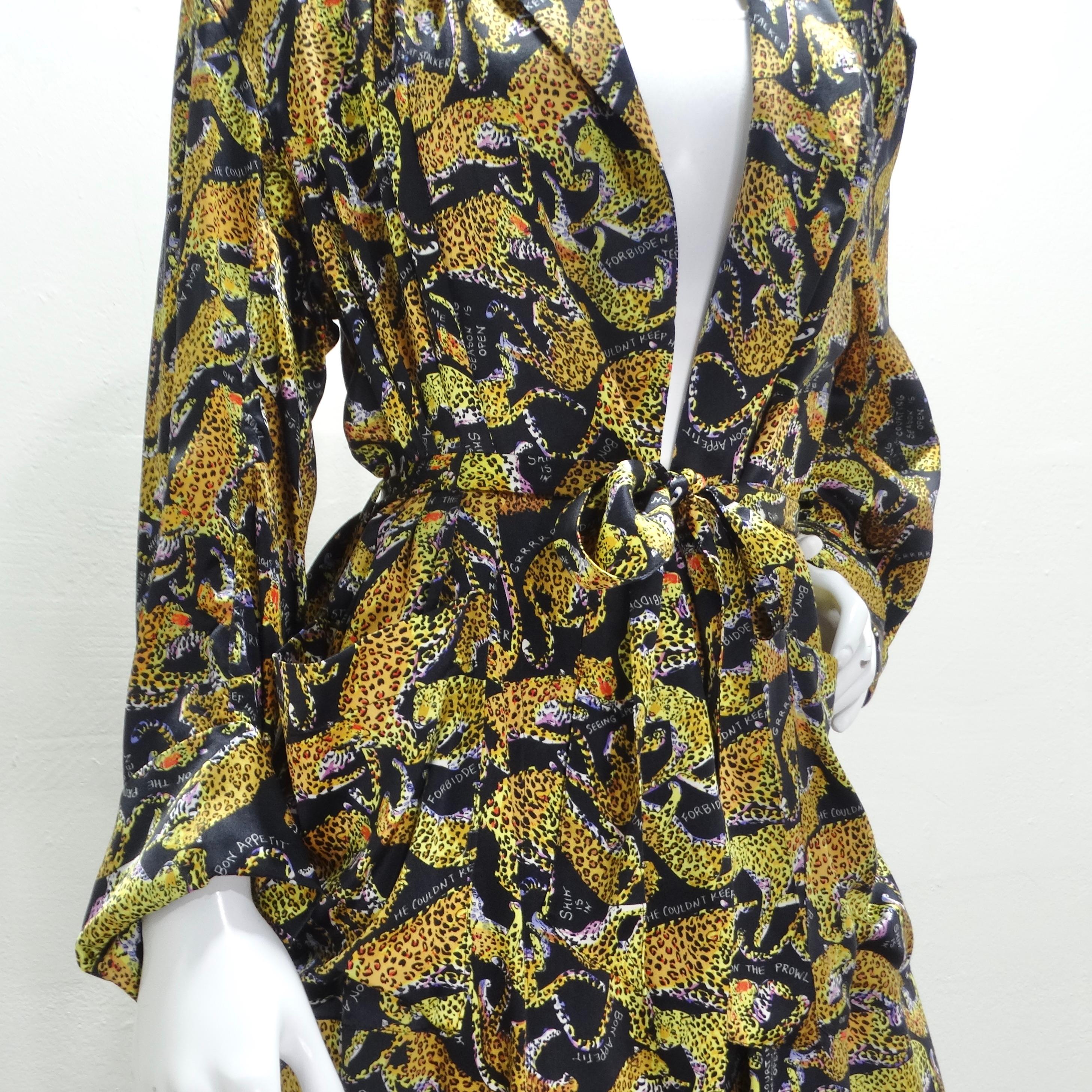 Brown 1992 Nicole Miller Cheetah Print Silk Robe For Sale