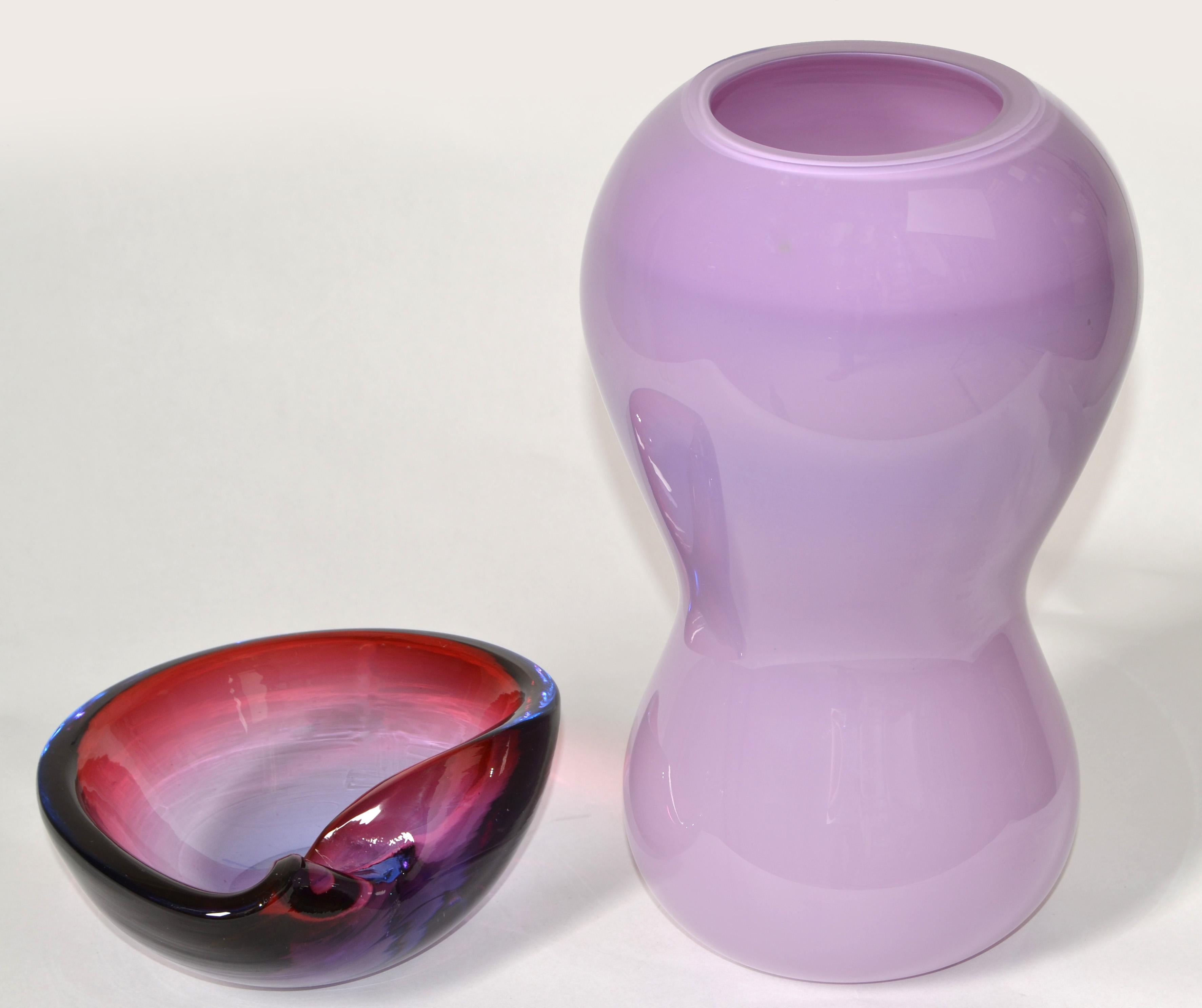 1992 Nigel Coates England Moderne Vase aus lavendelfarbenem Kunstglas mit Intarsien Salvati Italien   im Angebot 7