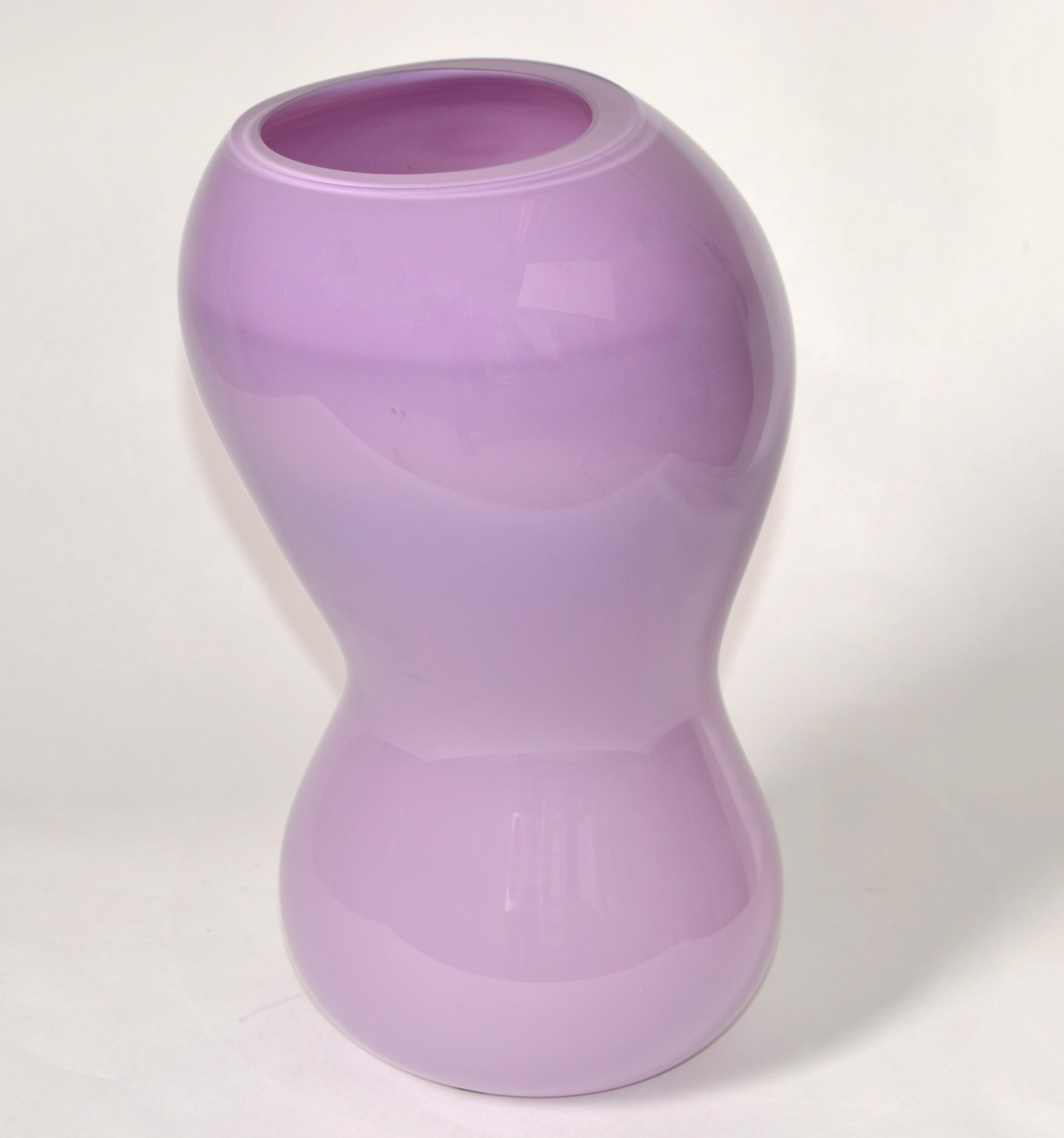 Stunner done Vase designed by Nigel Coates (English, 1949) for Salviati (Italian, founded 1859), circa 1992. A rare organic shaped cased art glass vase in Lavender, light purple with biomorphic body.   
Signed and dated to the underside Nigel