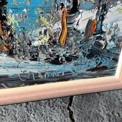 1992 Pittura acrilica colorata originale di Morris Katz raffigurante una donna vicino a uno specchio d'acqua