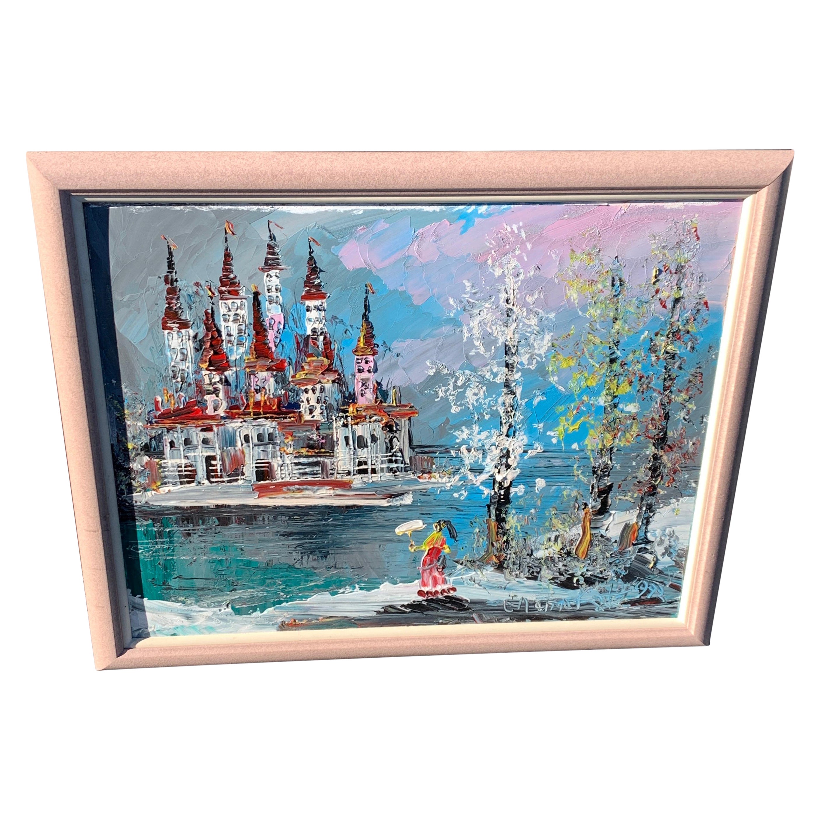 1992 Original Morris Katz Buntes Acrylgemälde einer Frau von Body of Water, 1992 im Angebot
