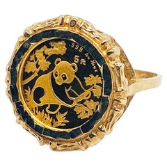 1992 Panda Coin Bamboo Frame Ring, 1/20th oz 24K Gold Coin in 14K 