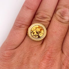 1992 Panda Coin Filigree Ring with Rope Frame, 1/20th oz 24K Gold Coin in 14K
