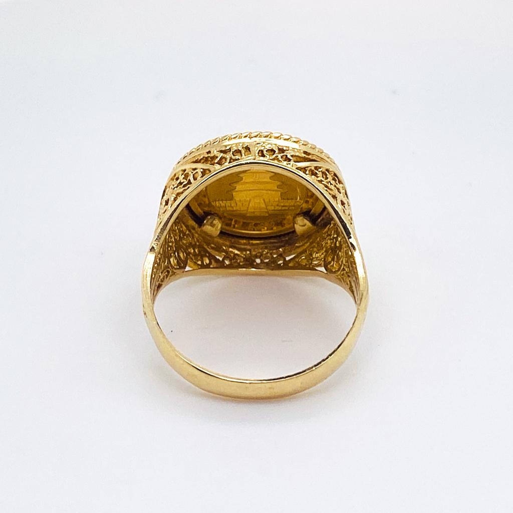  1992 Panda Coin Filigree Ring with Rope Frame, 1/20th oz 24K Gold Coin in 14K Pour femmes 