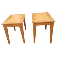 1992, Paul Dumond Hand-Made Solid Oak and Birdseye Maple Side Tables, a Pair