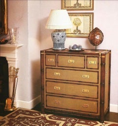 1992 Rare Ralph Lauren Cameron Canvas Faux Bamboo Brass Campaign Chest of Drawer