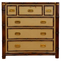 1992 Rare Ralph Lauren Cameron Canvas Faux Bamboo Brass Campaign Chest of Drawer