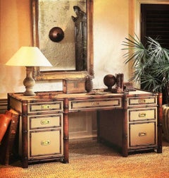 1992 Rare Ralph Lauren Canvas & Faux Bamboo Brass Campaign Writing Desk