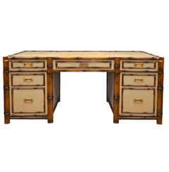 1992 Rare bureau de campagne en toile et faux bambou de Ralph Lauren, en laiton