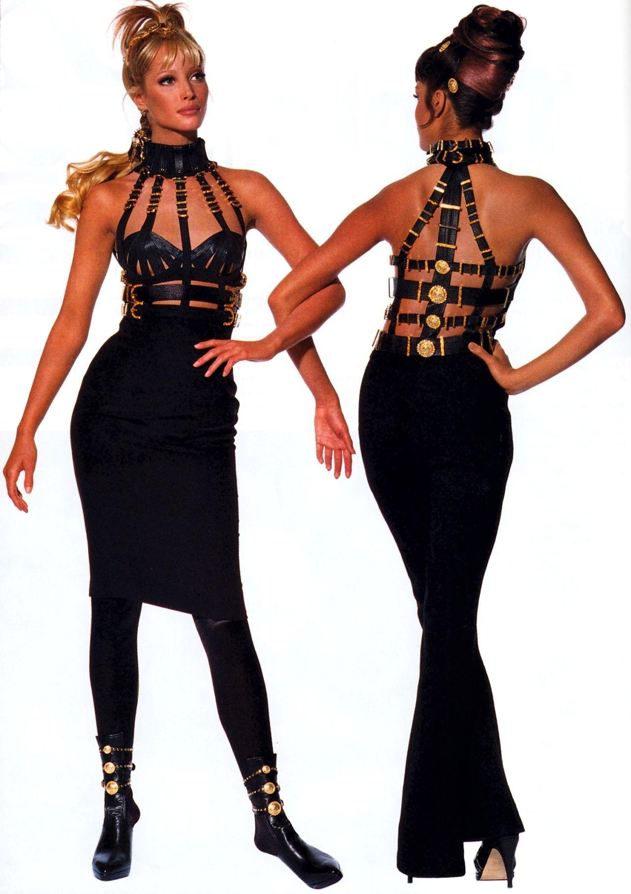 Fw 92 Rare Vintage Gianni Versace Couture Black Silk And Leather Bondage Dress At 1stdibs 