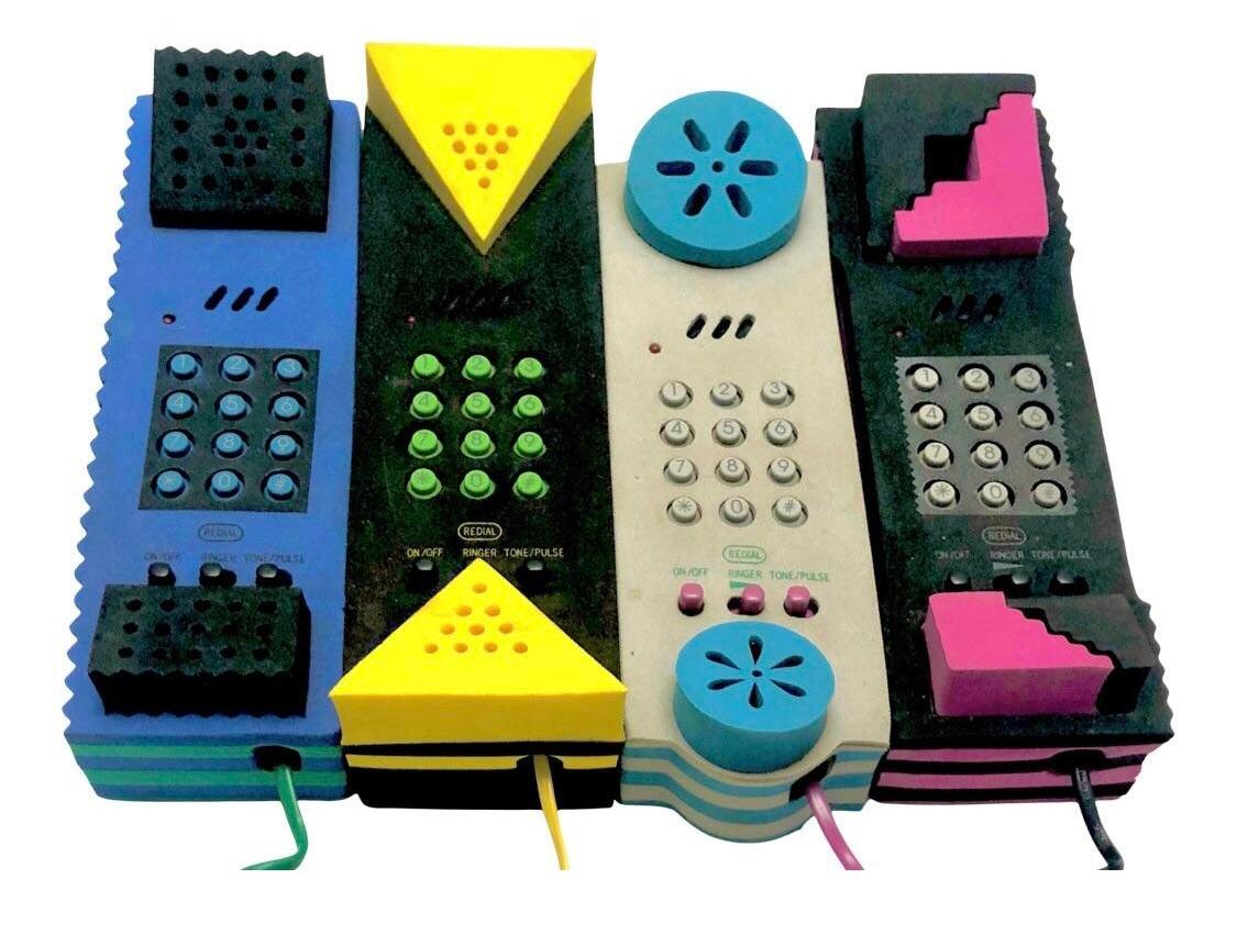 American 1992 Set of 4 Canetti Postmodern Post Modern Memphis Phone Telephone Collection For Sale
