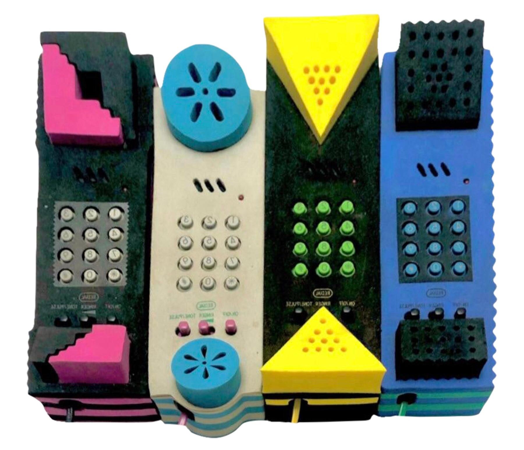 Late 20th Century 1992 Set of 4 Canetti Postmodern Post Modern Memphis Phone Telephone Collection For Sale