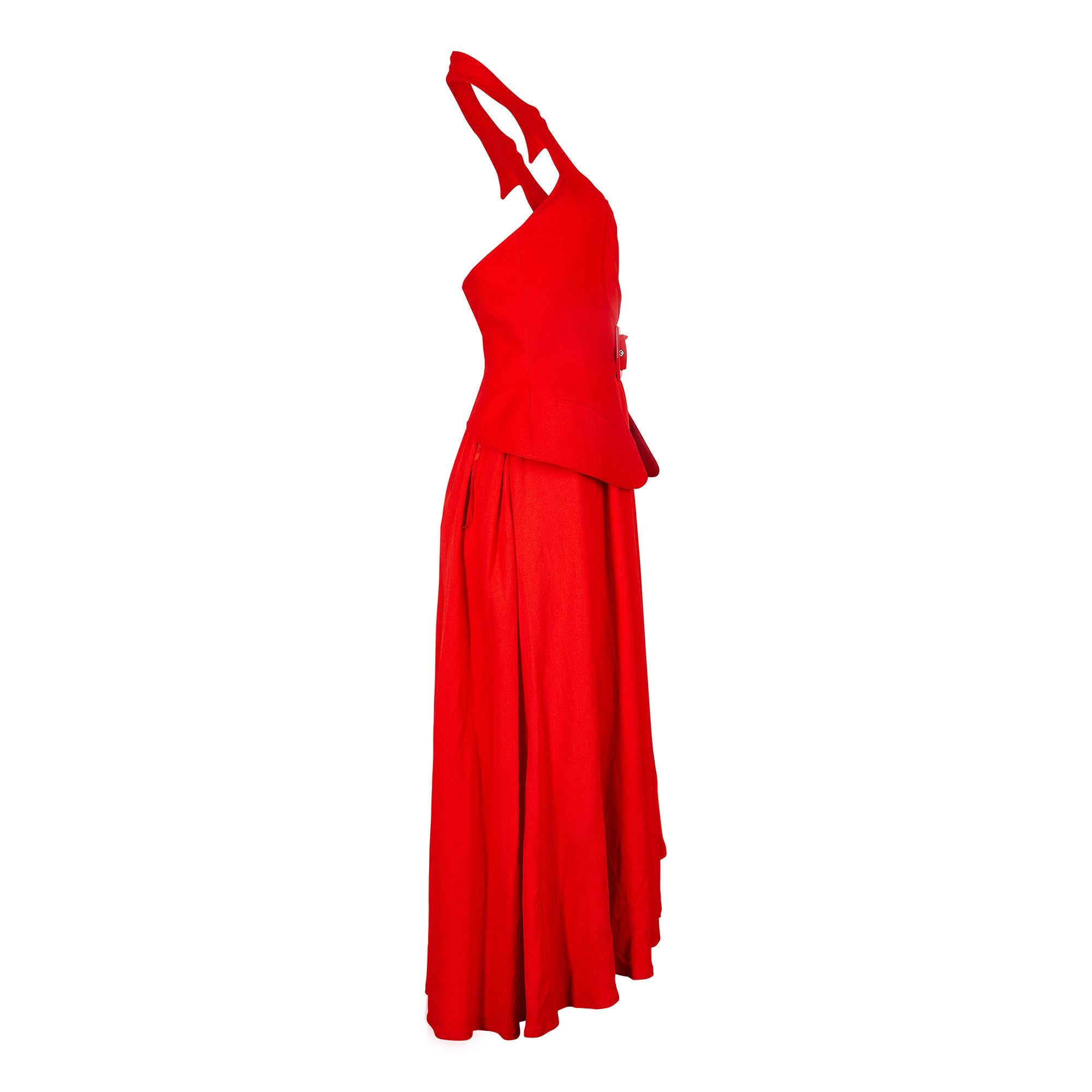 Robe rouge à col bénitier Thierry Mugler Couture, 1992 Excellent état - En vente à London, GB