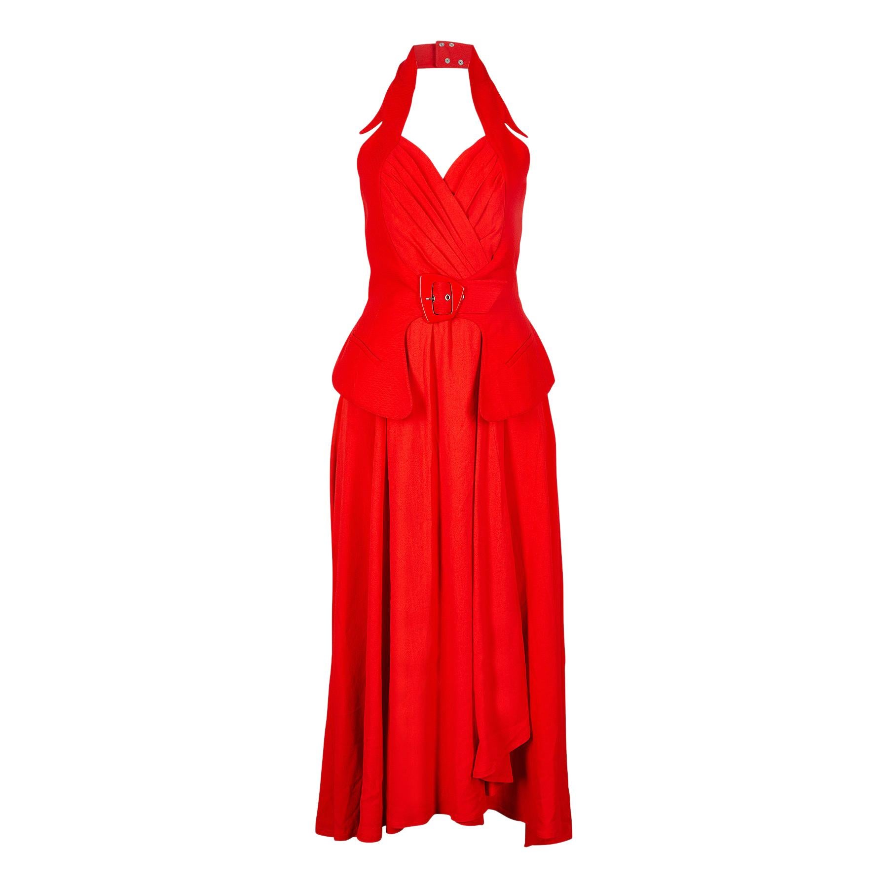 Robe rouge à col bénitier Thierry Mugler Couture, 1992 en vente
