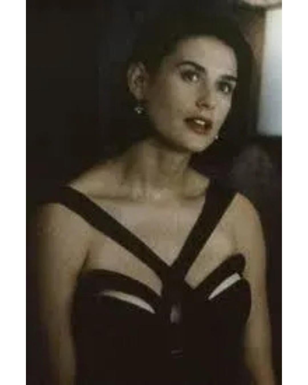 1992 Thierry Mugler Runway Black Satin and Velvet Maxi Dress For Sale 4