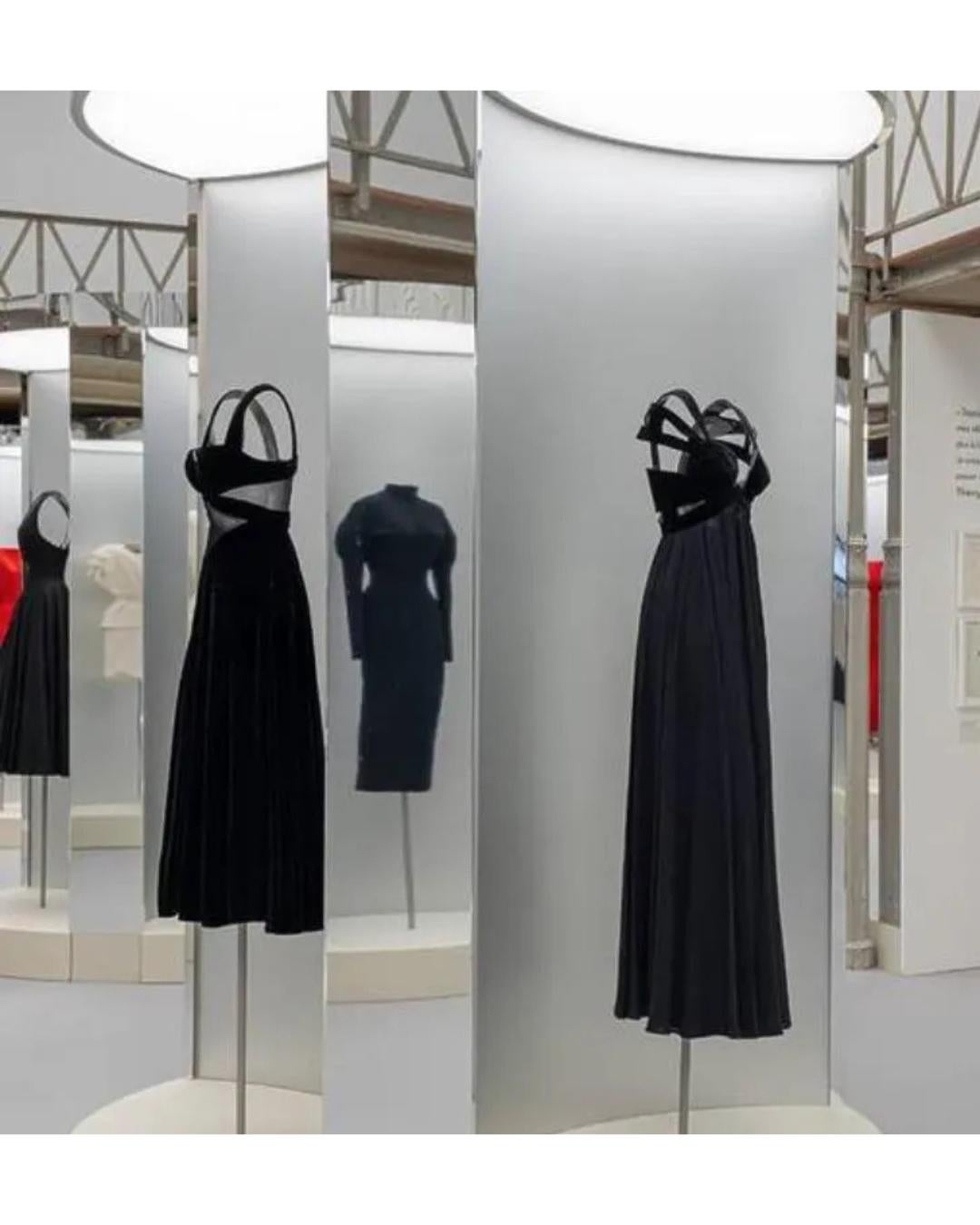 1992 Thierry Mugler Runway Black Satin and Velvet Maxi Dress For Sale 5