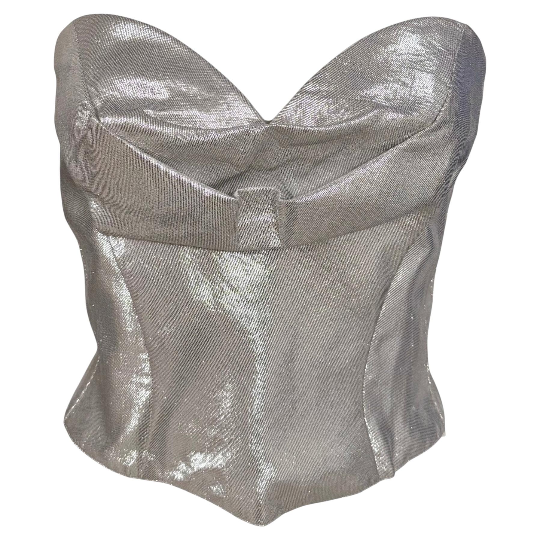 1992 Thierry Mugler Silver Metallic Sculpted Bustier Top