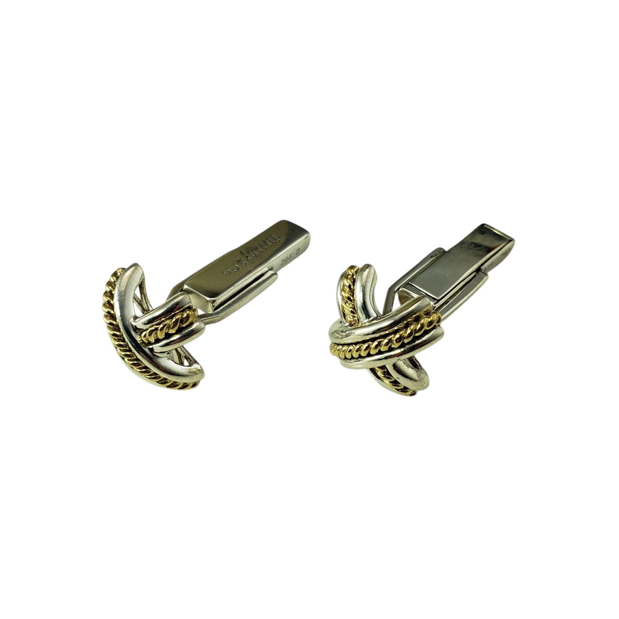 1992 Tiffany & Co. Boutons de manchette câble X en argent sterling et or jaune 18 carats #21423 en vente 1