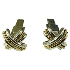 1992 Tiffany & Co. Gemelos Cable X de plata de ley y oro amarillo de 18 quilates nº 21423