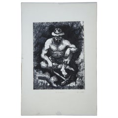 Used 1992 Ukrainian Etching Coal Gold "In the Mine" USSR Soviet Avant-Garde